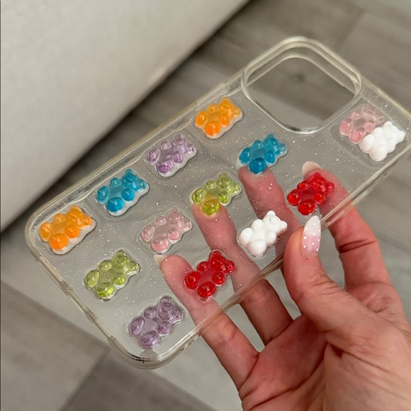 Clear Glitter Multi Colored Gummie Bear iPhone Case 15 Max Pro - Picture 2 of 7
